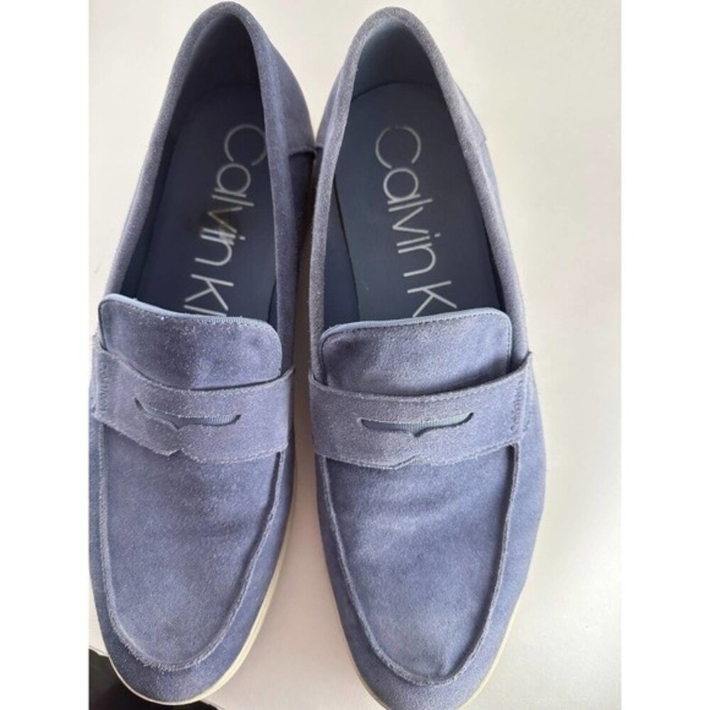Calvin Klein light blue suede trapper slip-on penny loafer size 13